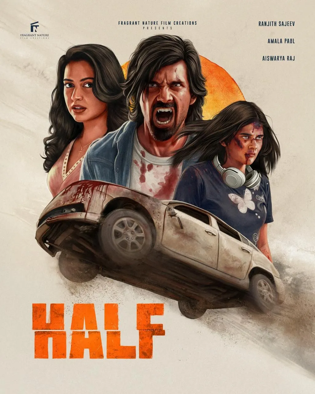 HALF movie poster featuring Ranjith Sajeev, Amala Paul, and Aiswarya Raj