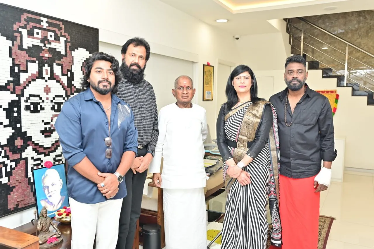 Anthony film team with composer Ilaiyaraaja at his home ahead of the trailer launch