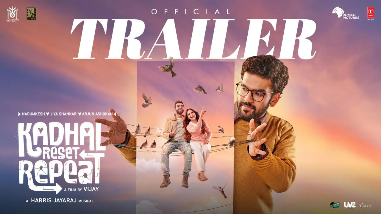 Kadhal Reset Repeat official trailer poster featuring Madumkesh, Jiya Shankar, and Arjun Ashokan