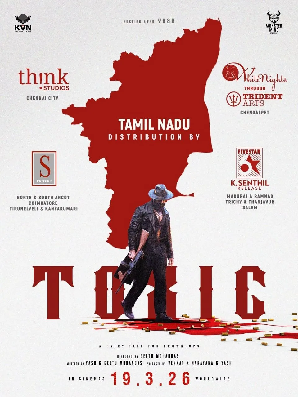 Toxic Tamil Nadu distribution poster featuring Yash with regional distributor details