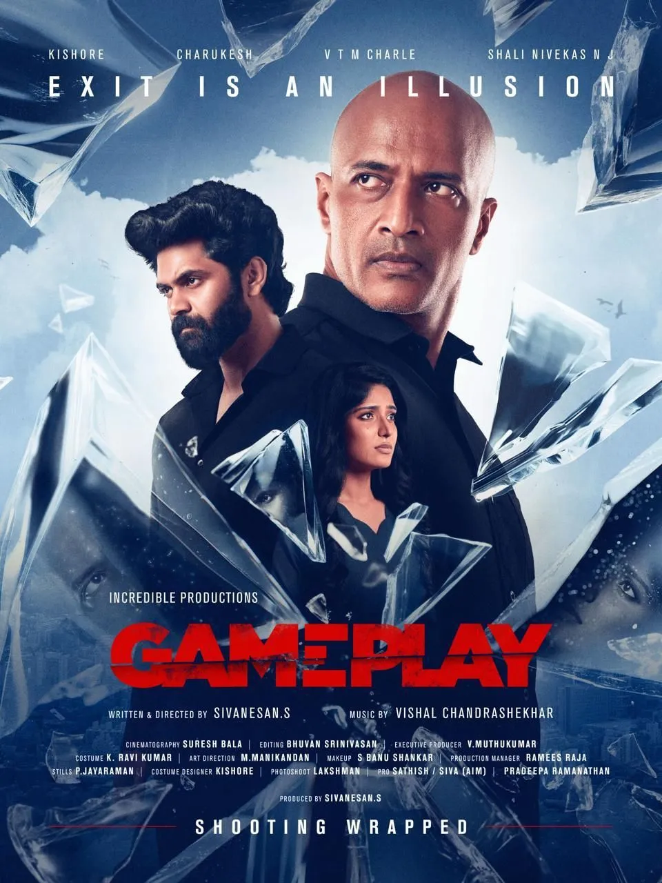 Game Play first look poster featuring Kishore and Charukesh with the tagline Exit is an Illusion