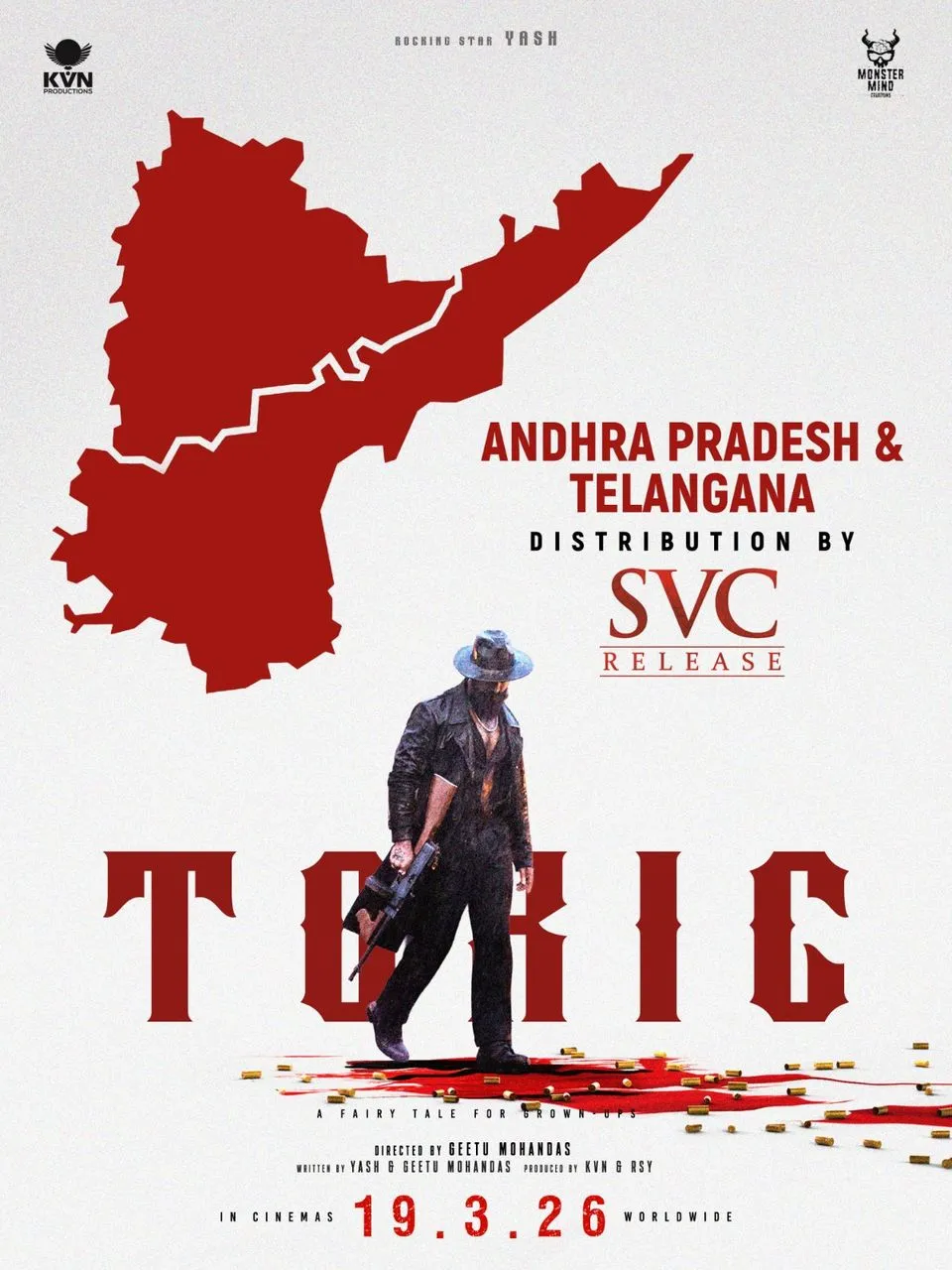 Toxic Yash AP Telangana distribution poster with SVC release announcement
