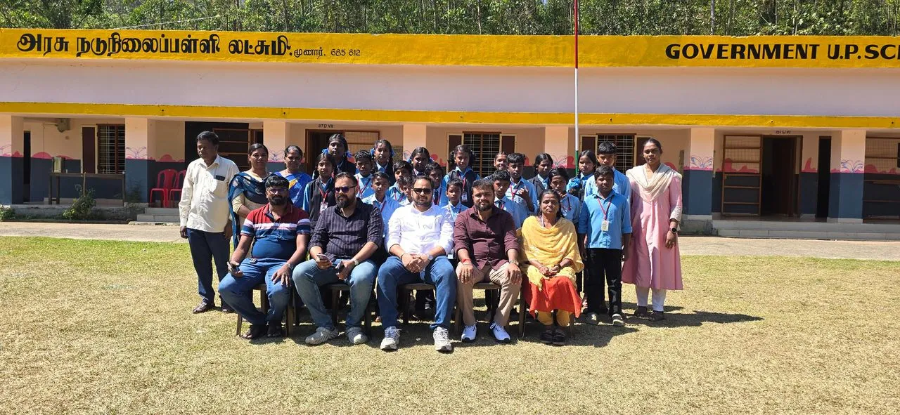 Arivu film team with students at the renovated government school near Munnar