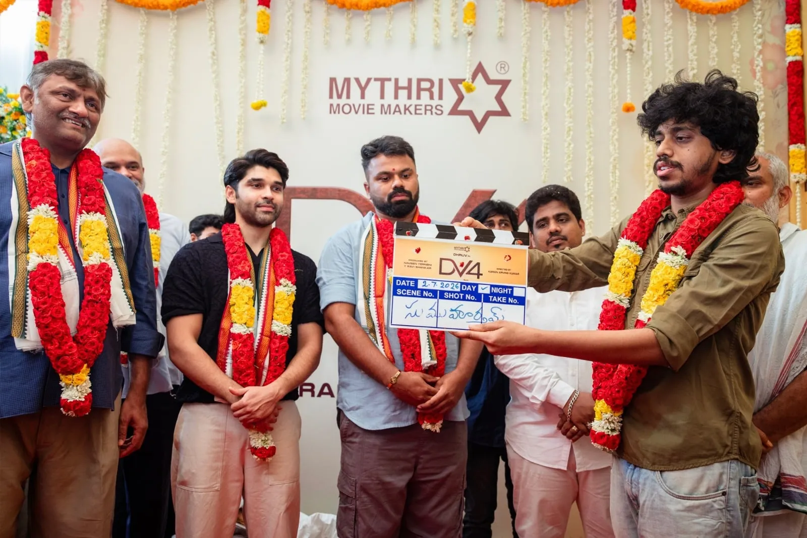 Dhruv Vikram at the DV4 clapboard during the film's launch pooja