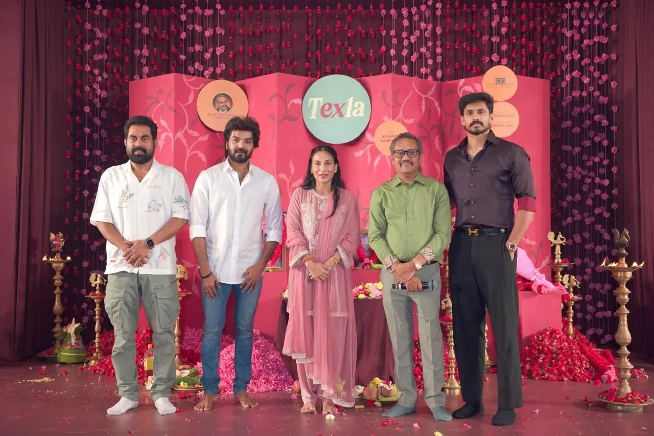Texla core team on stage including Suraj Venjaramoodu, Jai, Aishwarya Rajinikanth and Kannan Ravi