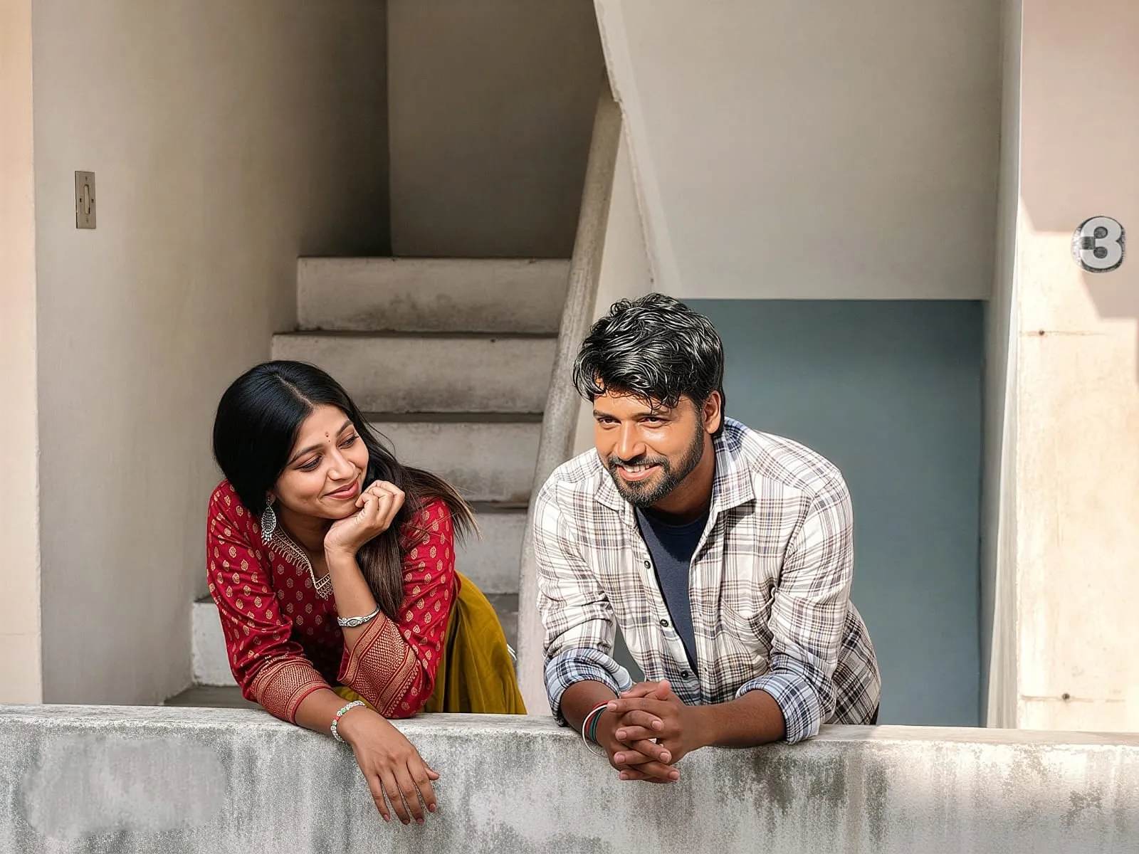 D.I. Kabil and Sangeetha lean on a wall in a still from Love Project