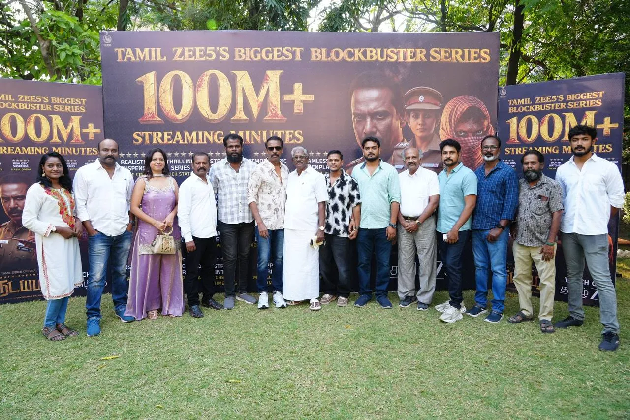 Thadayam cast and crew at the 100 million streaming minutes celebration