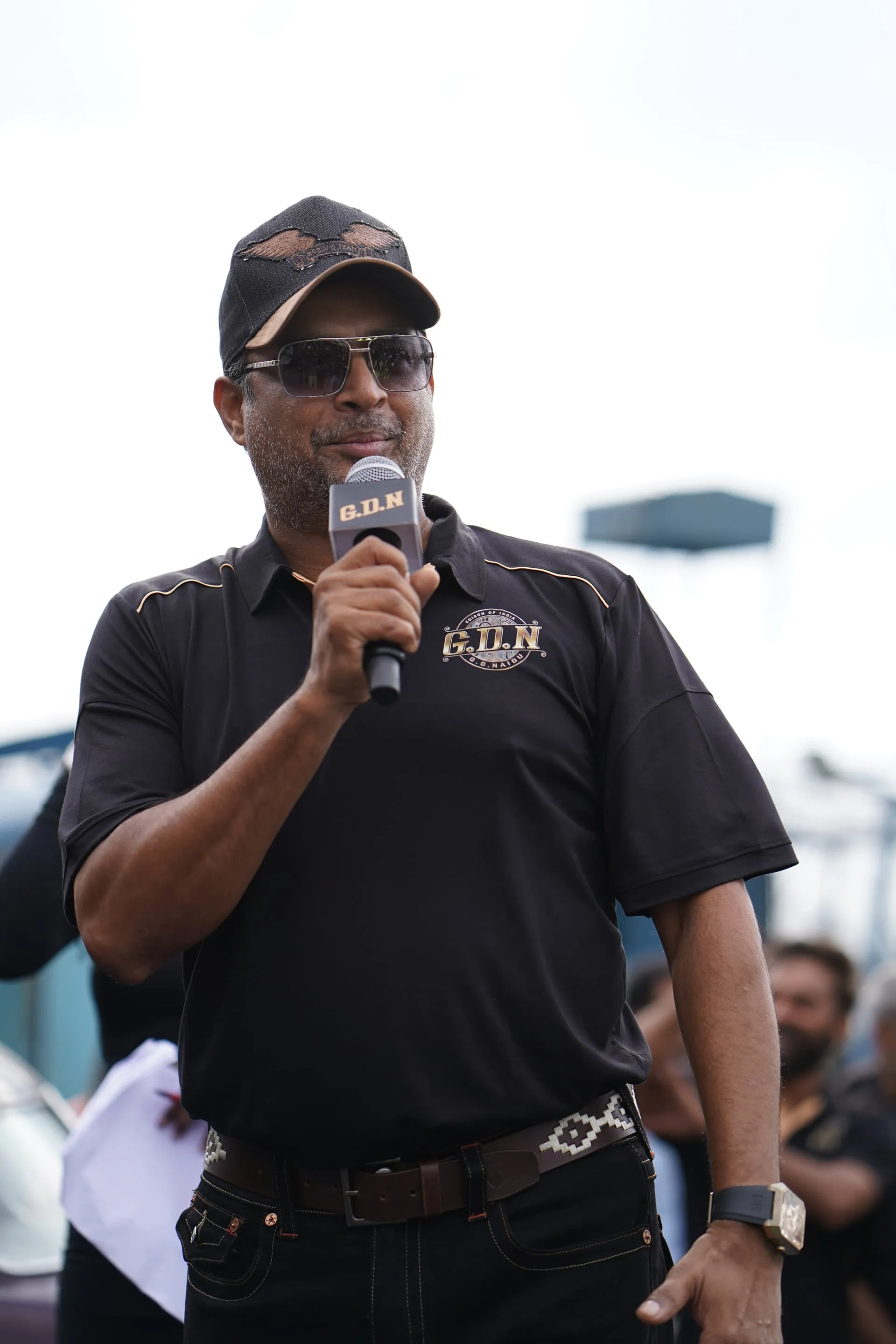 R. Madhavan speaking at the GDN trailer launch at the Kari Motor Speedway.