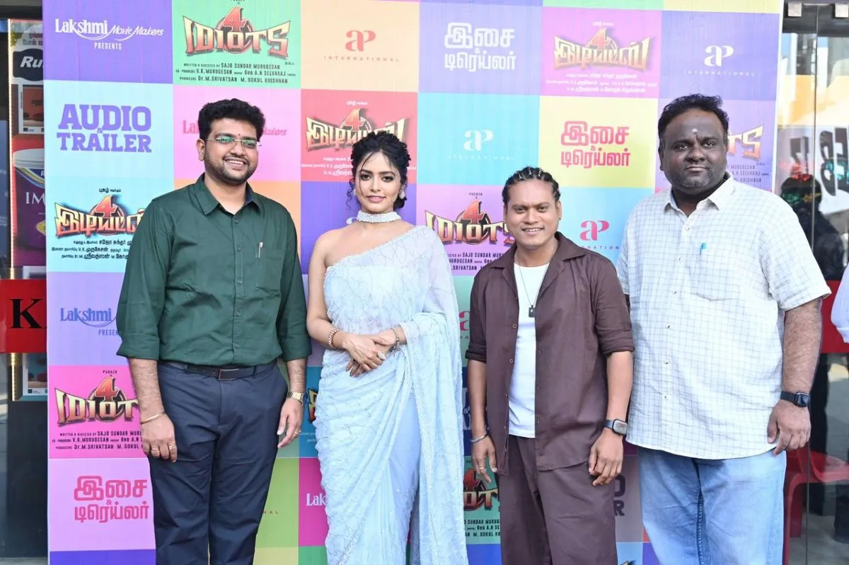 Pugazh and Pragya Nayan with cast members at the 4 Idiots launch