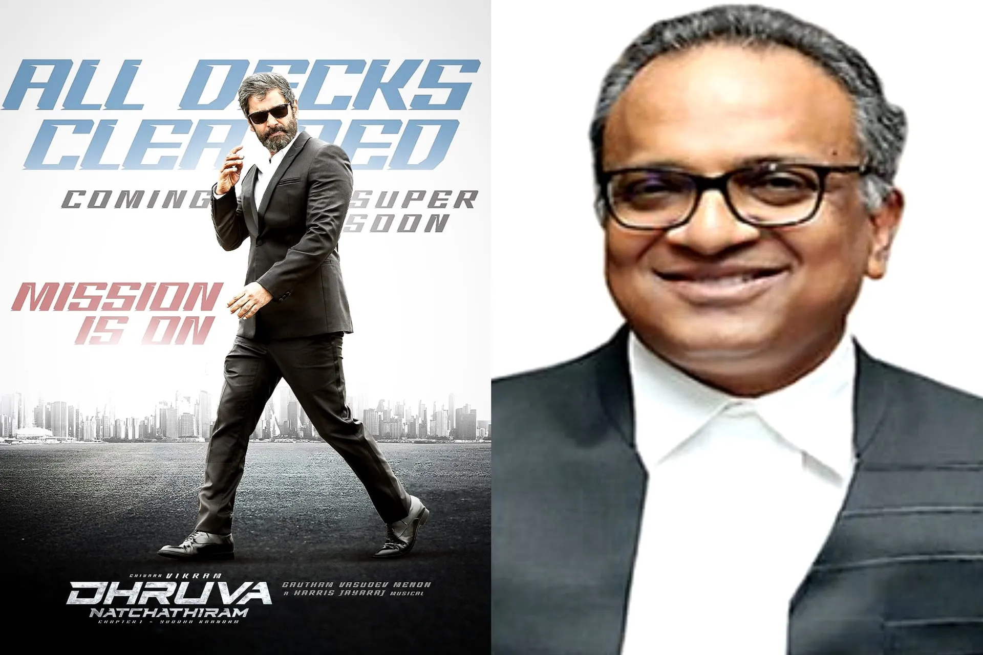 The court order coverage paired the new Dhruva Natchathiram poster with Justice Senthilkumar Ramamoorthy of the Madras High Court.