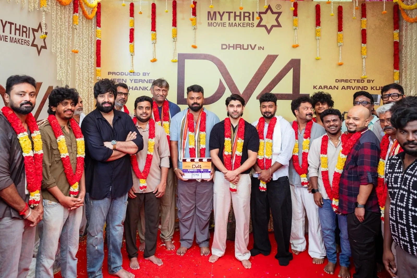 Dhruv Vikram with the cast and crew of DV4 at the launch