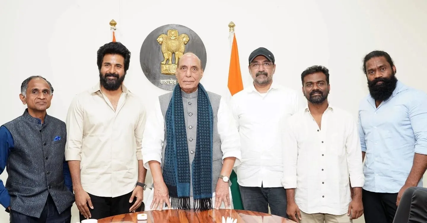 Sivakarthikeyan and the Amaran team with Defence Minister Rajnath Singh