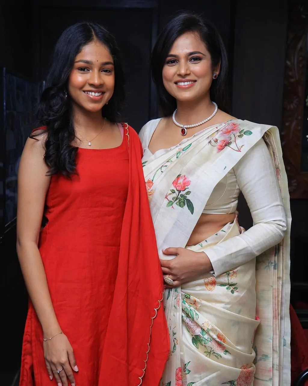Ramya Pandian with Baby Krithika, whose character anchors Arulvaan, at the launch.