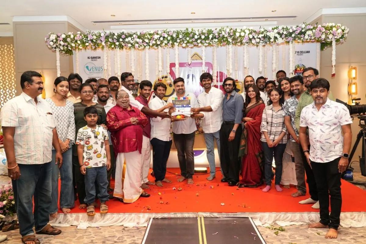 Santa 20 cast and crew at the puja ceremony with clapboard