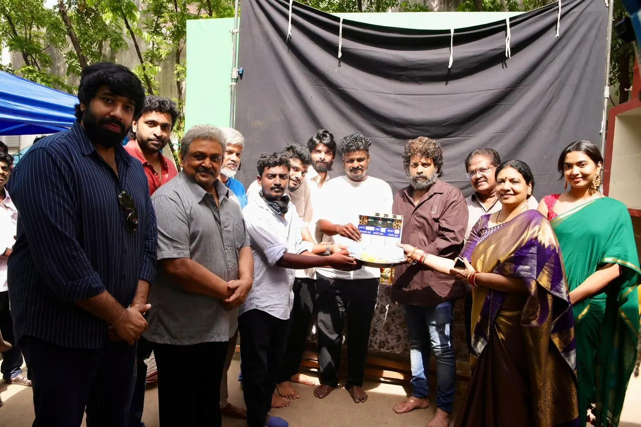 Franklin Jacob's team with the clapboard at the launch of the Prabhu and Vijay Varma film