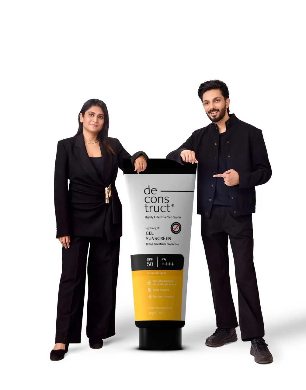 Anirudh Ravichander with Deconstruct gel sunscreen product