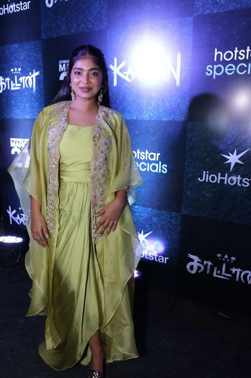 Cast member at the Muthu Engira Kaattaan press meet in Chennai