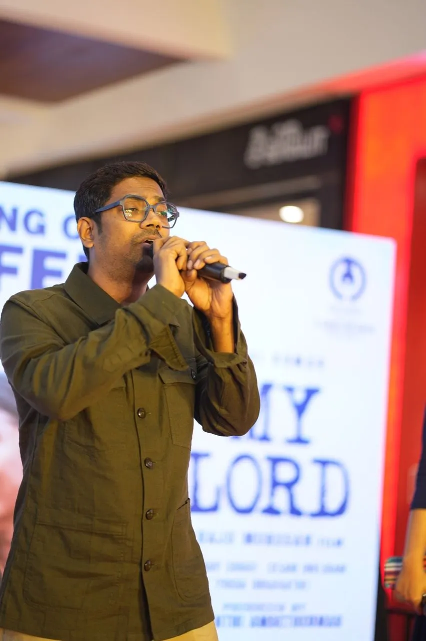 Sean Roldan speaking at My Lord promotional event