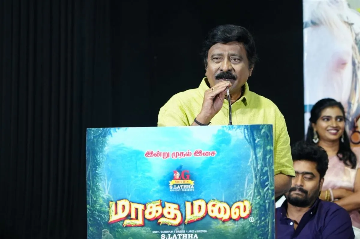 Director R.V. Udayakumar speaking at the Maragatha Malai event