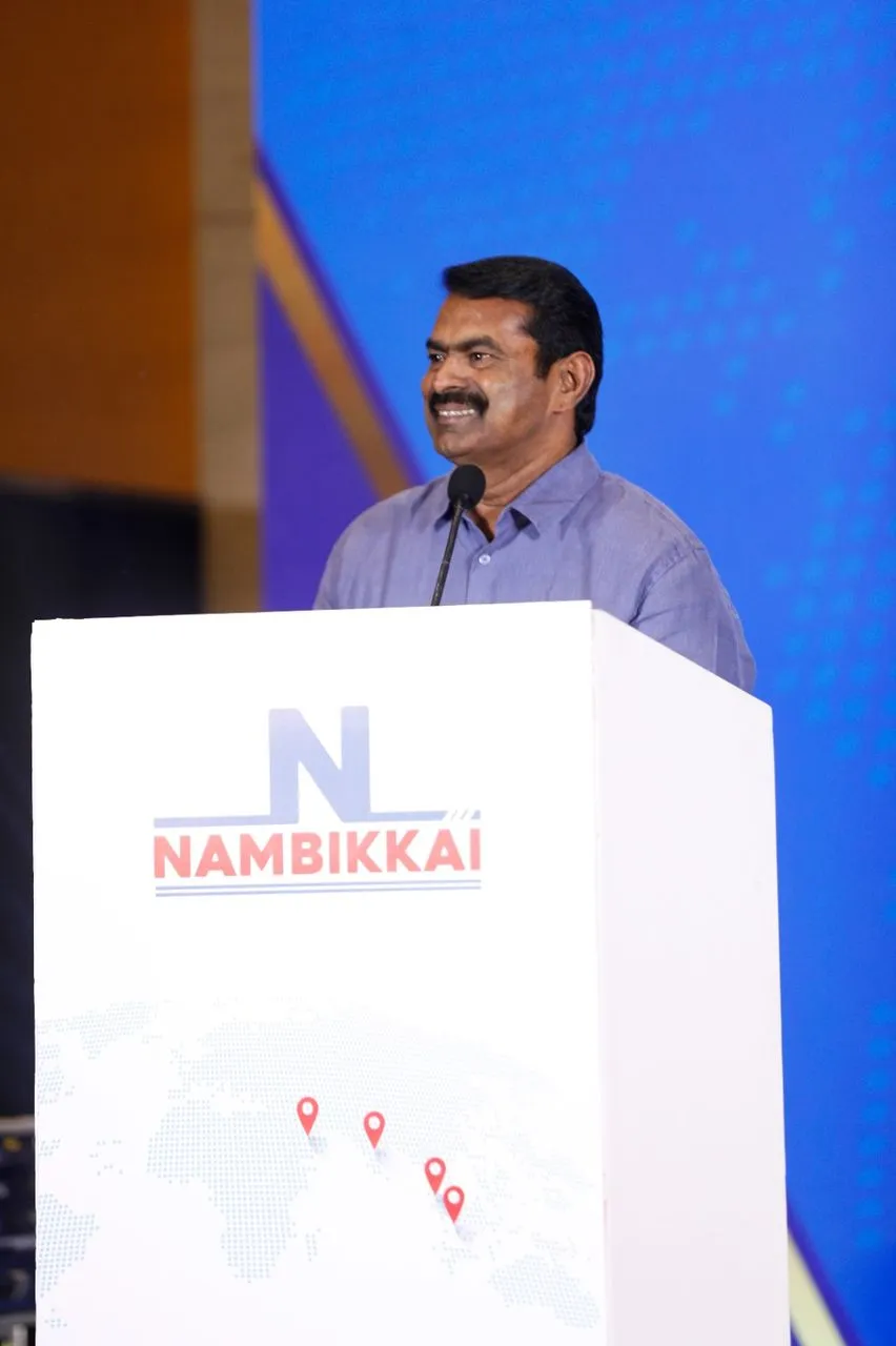 Seeman speaking at the Nambikkai launch event