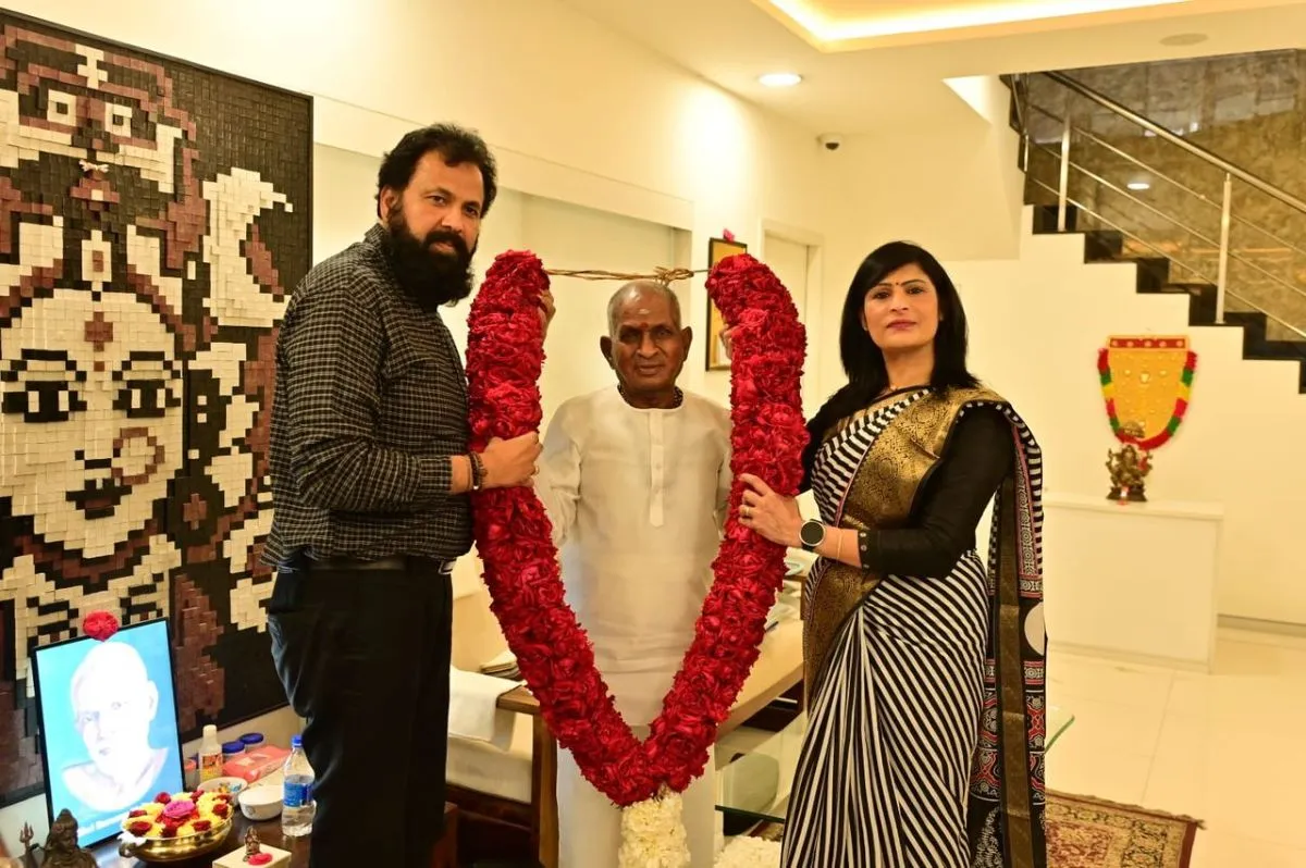 Anthony directors garland composer Ilaiyaraaja at his home before the trailer launch