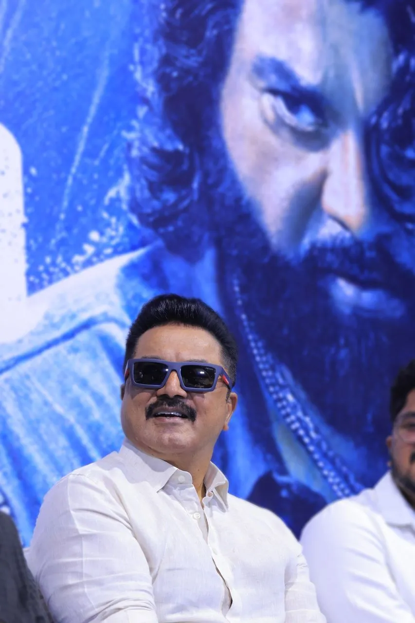 Sarathkumar at Aazhi audio launch with film poster