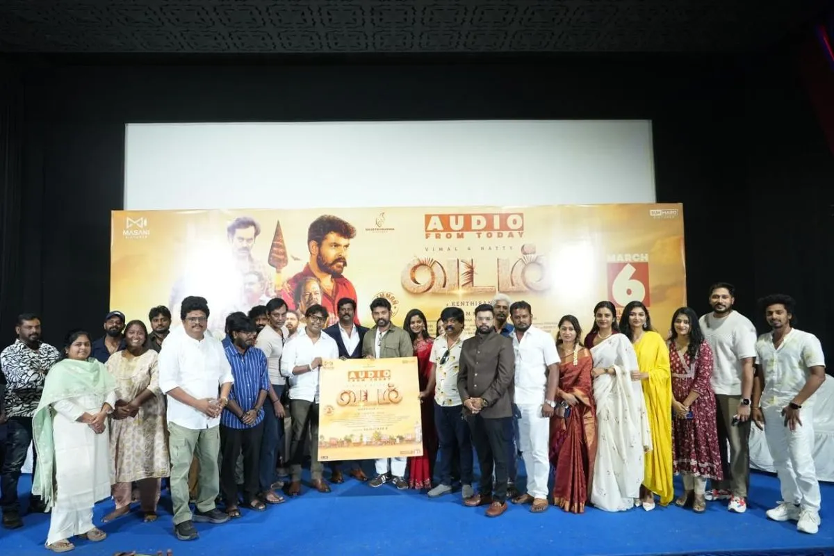 The full Vadam cast and crew on stage at the audio launch event in Chennai