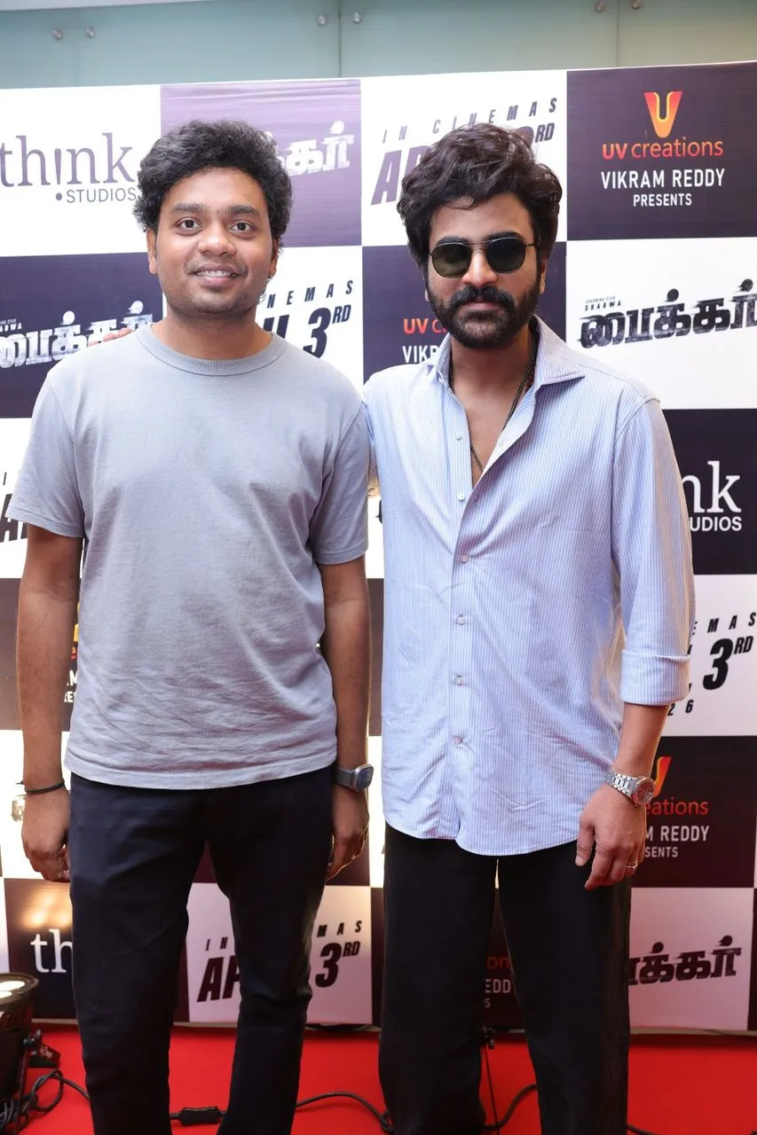 Director Abhilash Reddy with Sharwanand at the Biker press meet