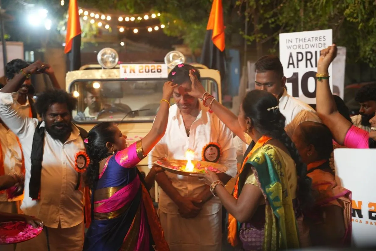 Natty receiving a traditional harathi blessing at the TN 2026 promotional event
