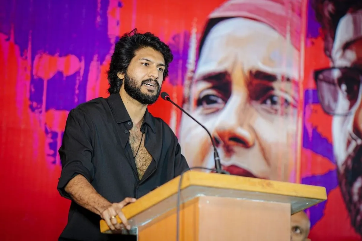 Actor Ciby Chandran speaking at the Oh Butterfly press meet