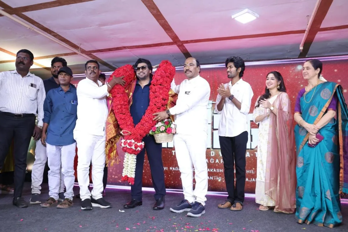 Prashanth is garlanded by his team at the Ranjan The Advocate title launch on his 53rd birthday